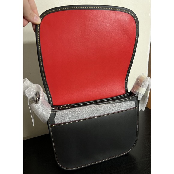 NWT Coach X Disney Mickey Mouse Saddle Bag 23 Calf Leather Purse Black 59359 - Picture 7 of 9
